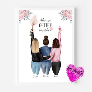 Gift for the best friend personalized | best friend poster | birthday gift | 3 friends picture | Christmas gift | BFF