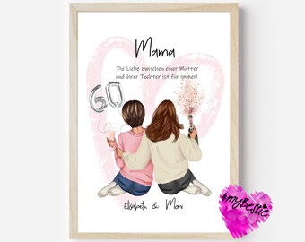 Quadro personalizado para a mãe | Presente para o Dia das Mães | Presente de aniversário | Presente de aniversário para a mãe | Pôster mãe-filha