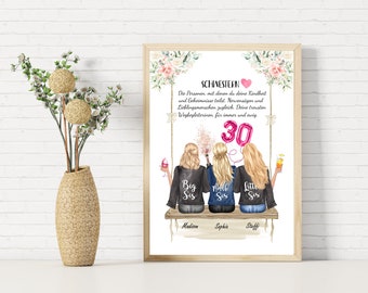 Personalized sister gift | Sister picture | Sister birthday gift | 3 sisters poster