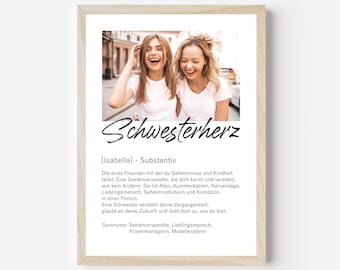Definition Sister Poster | Photo Gift for Girlfriend | Sister Gift | Personalized Poster | Birthday Gift for Her