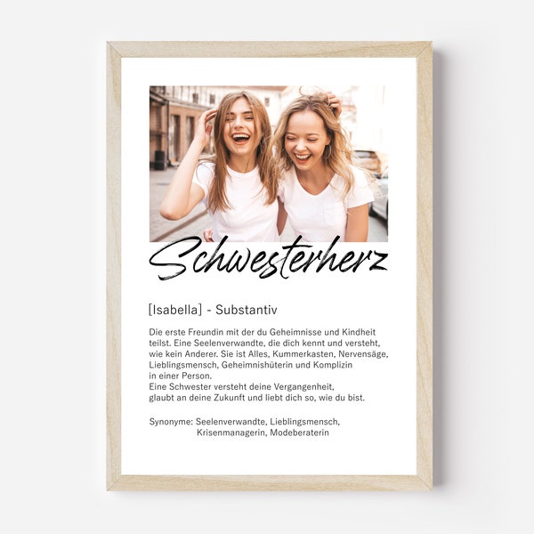 Definition Schwester Poster | Fotogeschenk für Freundin | Geschenk Schwester | personalisiertes Poster | Geschenk zum Geburtstag für Sie