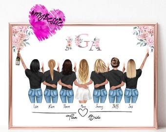 Junggesellinnenabschied Geschenk Personalisiert, JGA Poster, Team Braut, Bachelorette Party, Braut Geschenk Freundinnen, JGA Freundin,#JGA15