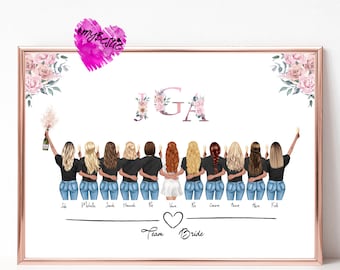 Hen Party Gift Personalized, JGA Poster, Team Bride, Bachelorette Party, Bride Gift Girlfriends, JGA Girlfriend, #JGA23