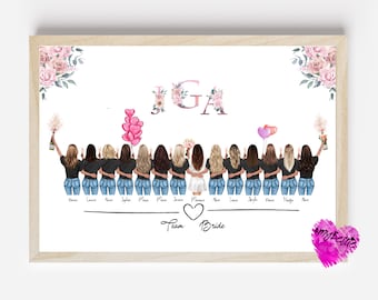 JGA Gift Personalized, Personalized Poster Hen Party, Team Bride, Bachelorette Party, Bride Gift Girlfriends