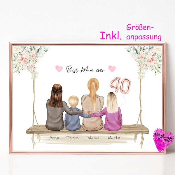 Familienbild personalisiert | Muttertagsgeschenk Kinder | Personalisiertes Bild für Mama | Geburstagsgeschenk | Personalisiertes Poster Mama