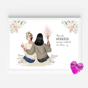 Personalisierbares Freundinnen Schwestern Bild als perfektes Geschenk für deine Lieblingsmenschen
Das Bild wird mit Namen, Text und Frisuren personalisiert werden. Ein einzigartiges Poster und das perfekte Geschenk für jeden Anlass