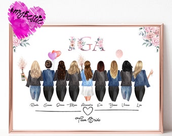 Hen Party Gift Personalized, JGA Poster, Team Bride, Bachelorette Party, Bride Gift Girlfriends, JGA Girlfriend, #JGA3