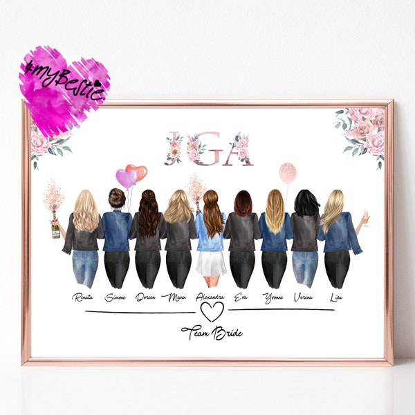 Junggesellinnenabschied Geschenk Personalisiert, JGA Poster, Team Braut, Bachelorette Party, Braut Geschenk Freundinnen, JGA Freundin,#JGA3