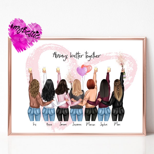 Freundinnen Geschenk Bild personalisiert | Beste Freundinnen Geschenk Geburtstag Weihnachten | 7 BFF Freundinnen Poster personalisiert | G92