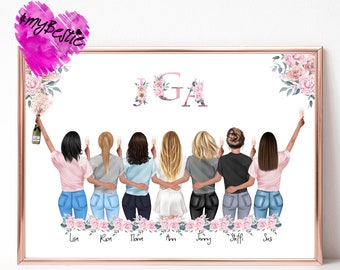 Personalized gift memory of the JGA, hen party picture personalized, gift bride JGA, JGA girlfriends poster JGA7