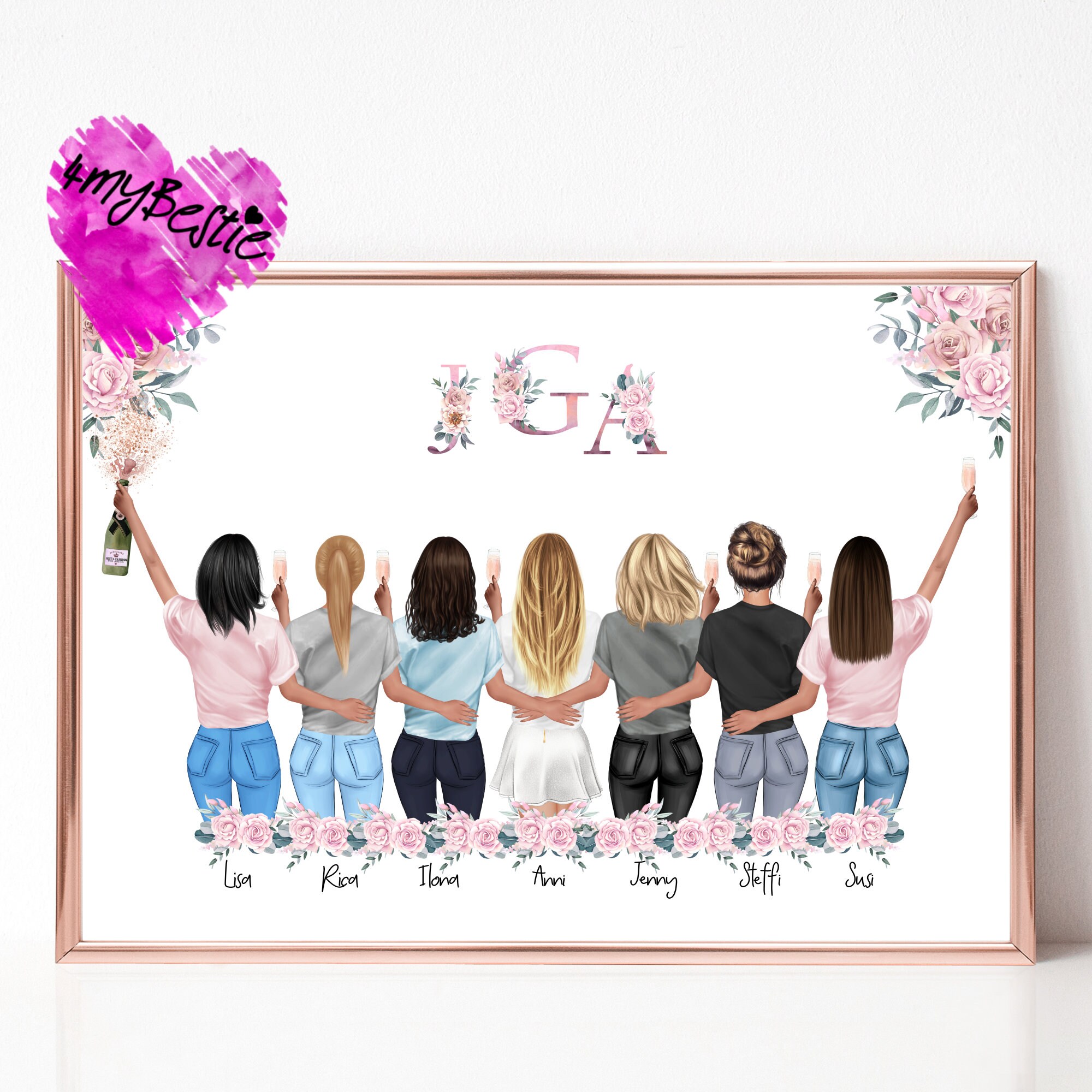 Personalized gift memory of the JGA, hen party picture personalized, gift bride JGA, JGA girlfriends poster JGA7
