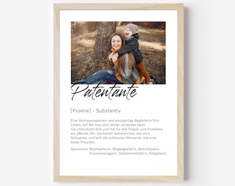 Patentante Geschenk Bild Poster mit Foto und Definition  Personalisiertes Geschenk Geburtstag Patentante Geschenk personalisierbar  #DF6