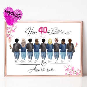 Cadeau voor vriendinnen gepersonaliseerd | Cadeau-idee voor 9 vrienden | Beste Vriend Poster | verjaardagscadeau | Kerstcadeau | Nr. G60