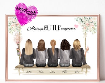 Personalized Gift for Best Friends | Best Friend Birthday Poster | Personalized Gift | Gift Picture for 5 Best Friends | BFF 102