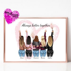 Girlfriends Gift Birthday, Girlfriends Picture Personalized, Best Friend Birthday Gift, 5 Girlfriends Poster, BFF Picture, #G90