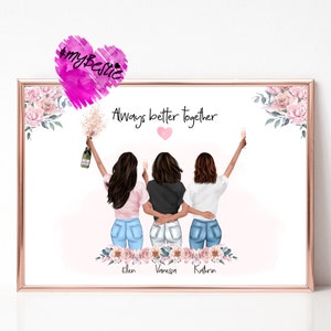 Foto personalizada de mejor amiga, regalo de cumpleaños personalizado para novias, regalo para 3 amigas, póster de mejor amiga, #G80