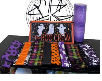 Halloween Front Door Wreath Kit, DIY Halloween Wreath Kit, DIY Halloween Wreath Kit, DIY Wreath, Halloween Door Wreath, Boo Crew Ghost sign
