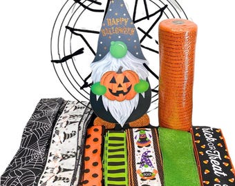 Happy Halloween Front Door Wreath Kit, Halloween Gnome Front Door Wreath Kit, Halloween Gnome Wreath Kit, DIY Happy Halloween Wreath Kit