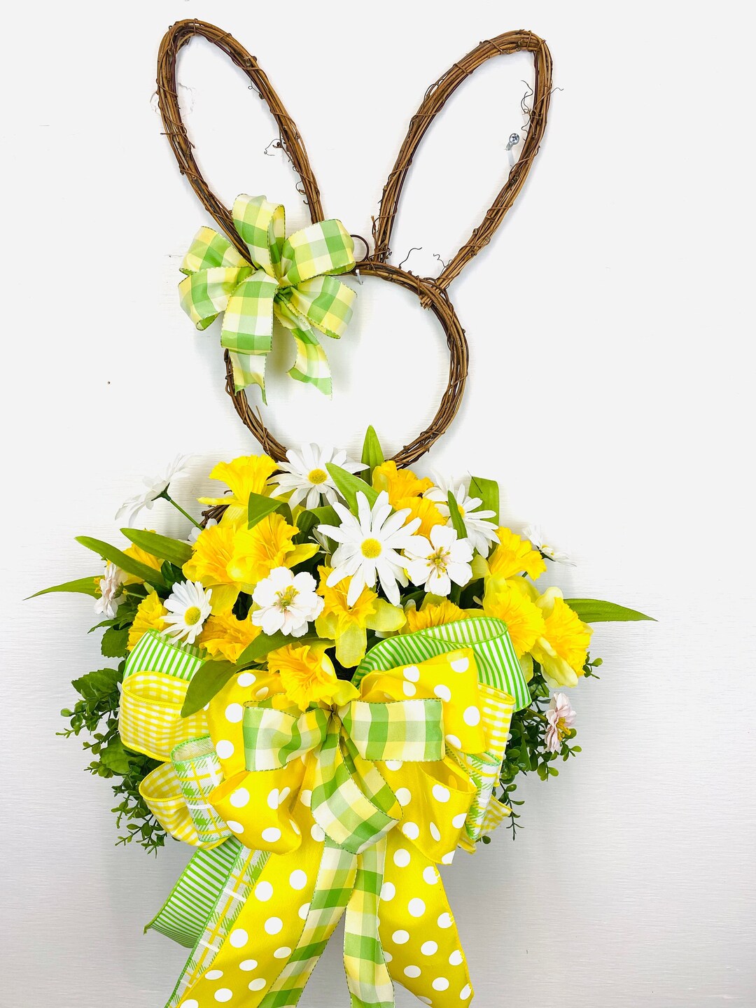 Easter Farmhouse Bunny Basket Door Wreath, Farm House Easter Wall Decor