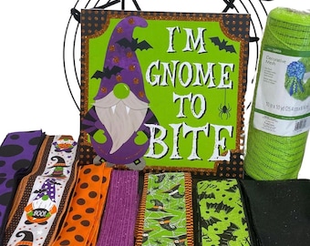 Happy Halloween Front Door Wreath Kit, Halloween I am Gnone to Bite Front Door Wreath Kit, DIY Halloween Vampire Gnome Wreath Kit