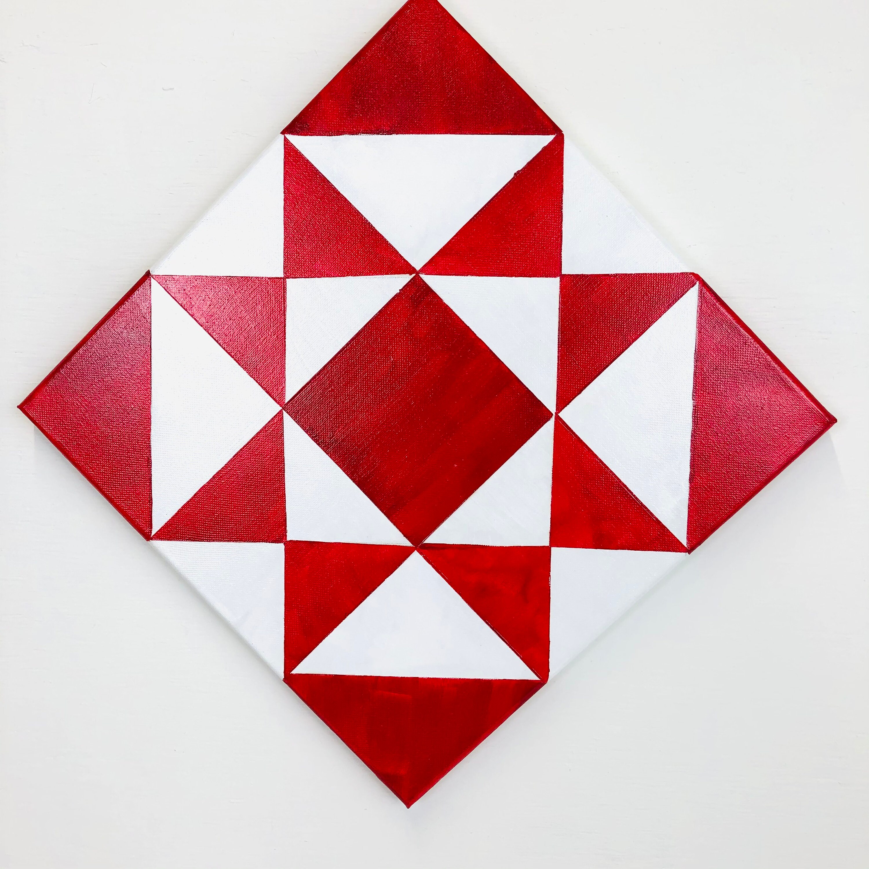 Patriotic Barn Quilt Block Canvas Art, Acrylic Painting Quilt Block Ohio Star Red and White