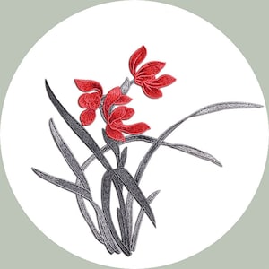 Chinese Orchid Flower Sew On Embroidered Patch Appliqués Badge, Various Colours Available-24X20cm