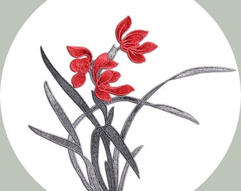 Chinese Orchid Flower Sew On Embroidered Patch Appliqués Badge, Various Colours Available-24X20cm