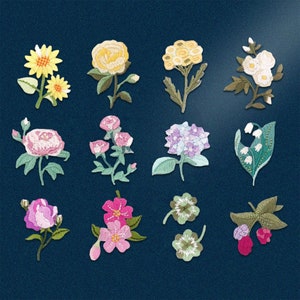 Yellow Pink Rose Flower Iron on Patch, Lily of the Valley Clover Sunflower Cherry Blossom Hydrangea Pansy Sew Decorative Patch, Holiday Gift