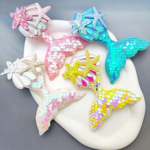 Zeemeerminstaartpatch met pailletten, opnaaibare decoratie voor kleine meisjes (87 x 109 mm)