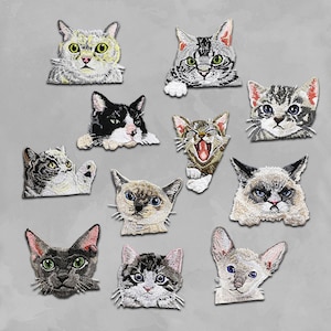 Cute Pocket Cat Embroidered Patches,Iron-On Shorthair Cat Decorative Patches,Balinese Cat Patch,White Black Cat Patch,Ragdoll Patch