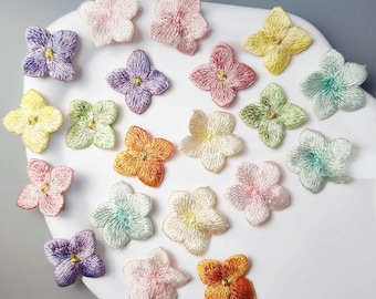 Embroidered Tiny Hydrangea Flower Applique Patch, Floral Plant Sew-On Patches-30x30MM