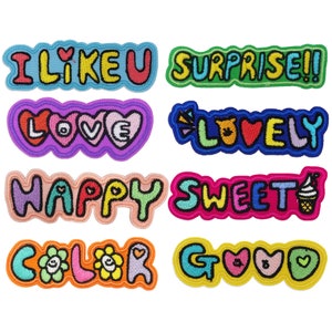 Embroidered Heart Patch, Lovely Letters Iron on Patch Applique, Love/Sweet/Happy Patch Badge for Clothes Sweater Shirts Jeans