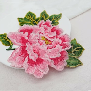 Soft Peony Sew-On Patches,Chinese Embroidered Appliqué Patch,Suzhou Embroidery Colorful Floral Flower Patches for Shirts Jeans Jackets Dress