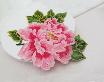 Soft Peony Sew-On Patches,Chinese Embroidered Appliqué Patch,Suzhou Embroidery Colorful Floral Flower Patches for Shirts Jeans Jackets Dress