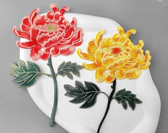 Soft Chrysanthemum Sew-On Patches,Chinese Embroidered Appliqué Patch,Colorful Floral Flower Patches For Shirts Jeans Jackets Dress-110x170mm
