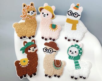 Alpaca Embroidered Stick-on Patches, Animals Applique, Fabric Stickers