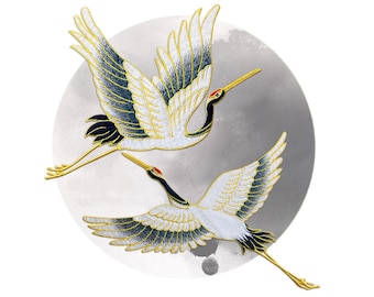 Gestickter Kran-Flicken, weißer großer Vogel dekorative Aufnäher, China-Kronenkranich-Vogel-Reparatur-Patch für Kleidung, Vogel-Liebhaber-Geschenk