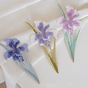 Large Iris Applique Patch,Embroidered Flower Iron-On Patches,Blue Purple Floral Decorative Patches-9x20cm
