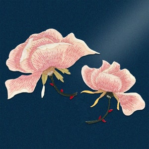 Pink Rose Flower Iron On Sew On Patch, Embroidered  Pink Flower Patch, Floral Applique Patches
