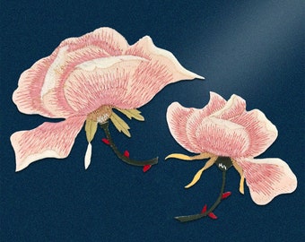 Pink Rose Flower Iron On Sew On Patch, Embroidered  Pink Flower Patch, Floral Applique Patches