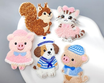 Fluffy Animals Stick-on Patches,Embroidered Craft Stickers, Cartoon Design, Laptop/Phone/Clothing Decoration
