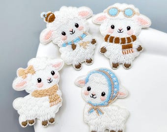 White Sheep Embroidered Stick-on Patches, Cartoon Animals Applique, Fabric Stickers