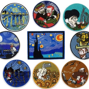 Famous Painting Embroidered Art Iron on Patch,Van Gogh Embroidered Patches,Impressionist Art Applique,Sunflower Starry Sky Badge