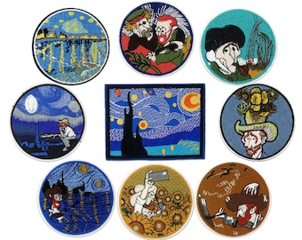 Famous Painting Embroidered Art Iron on Patch,Van Gogh Embroidered Patches,Impressionist Art Applique,Sunflower Starry Sky Badge
