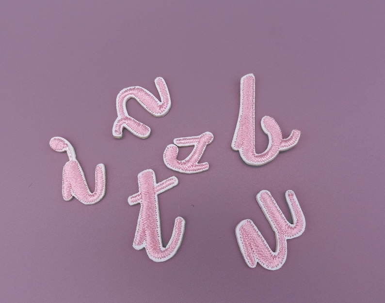 White Lower Case Alphabets Embroidered Patch, Pink Free Combination of ...
