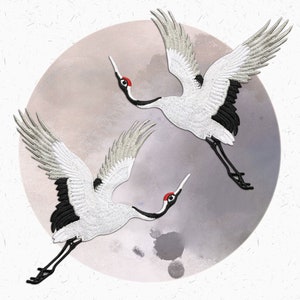 Cranes Embroidered Applique Patch,China Bird Sew On Soft Patch,DIY Embroidery Repair Patch for Clothes,Bird Lover Gift