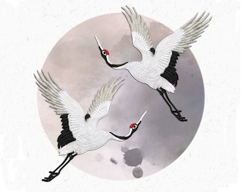 Kraniche gestickter Applikations-Flecken, China-Vogel zum Aufnähen, DIY-Stickerei-Reparatur-Patch für Kleidung, Vogel-Liebhaber-Geschenk