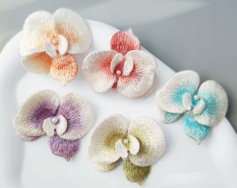 3D Orchid Flower Sew-On Patch, Phalaenopsis, Embroidered Applique