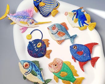 Fish in the Ocean Embroidered Iron-On Patches,Colorful Tropical Fish