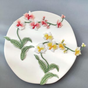 Orchid Embroidered Iron-on Patches, Vines and Phalaenopsis Flowers Applique Decoration